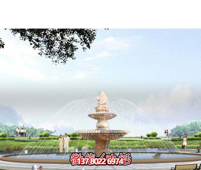 精美汉白玉喷泉，石雕鲤鱼雕塑摆放