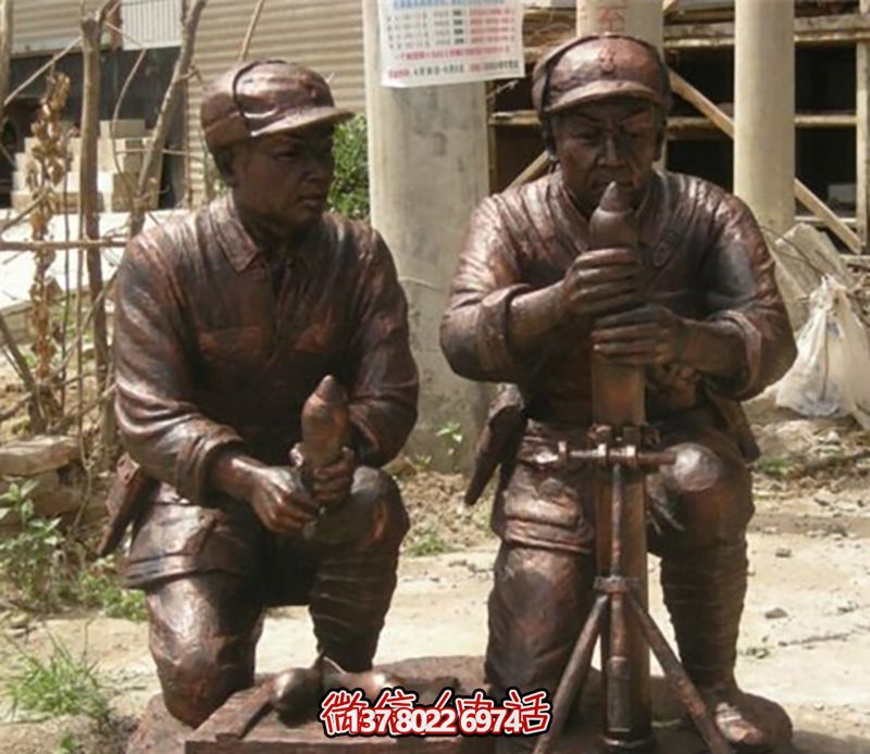 八路军纪念铜雕全方位发射炮弹雕塑