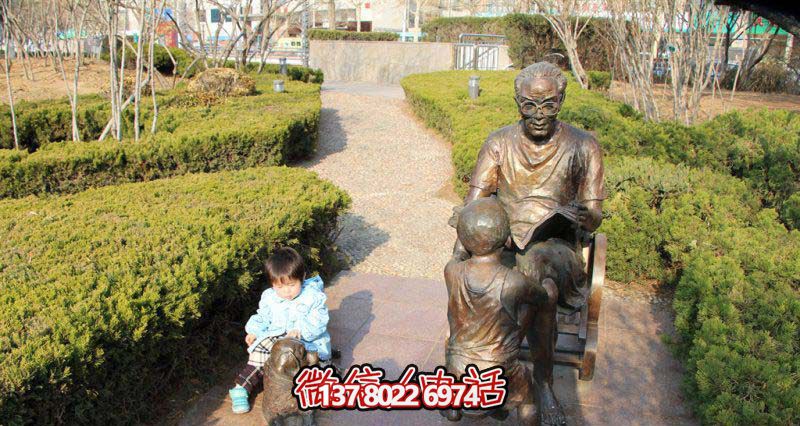 创意铜雕读书雕塑，让小朋友在园林中畅快阅读