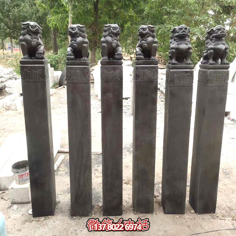 古雅青石仿古石狮子拴马柱，点缀庭院门前
