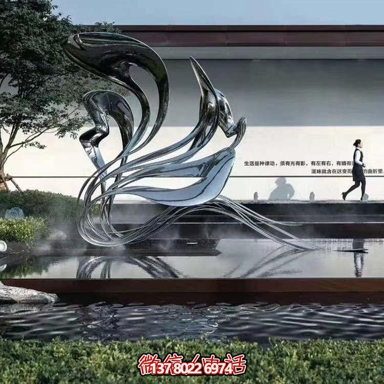 大型不锈钢抽象雕塑，现代水景景观创意装饰