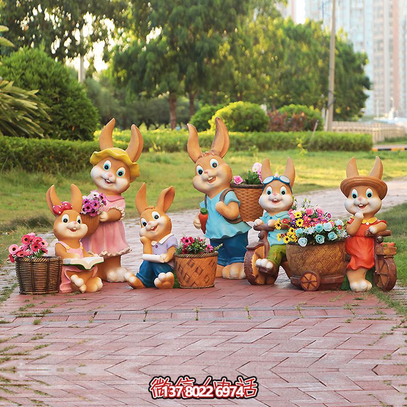 可爱兔子玻璃钢雕塑景观花盆