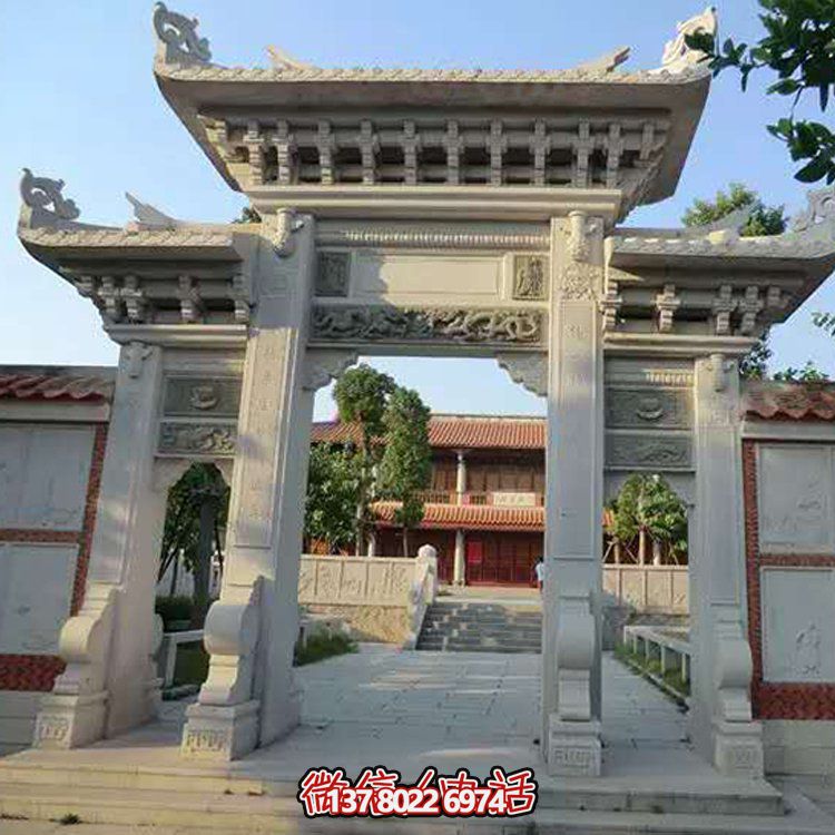 精美大理石石雕景区园林，大型门楼牌坊雕塑