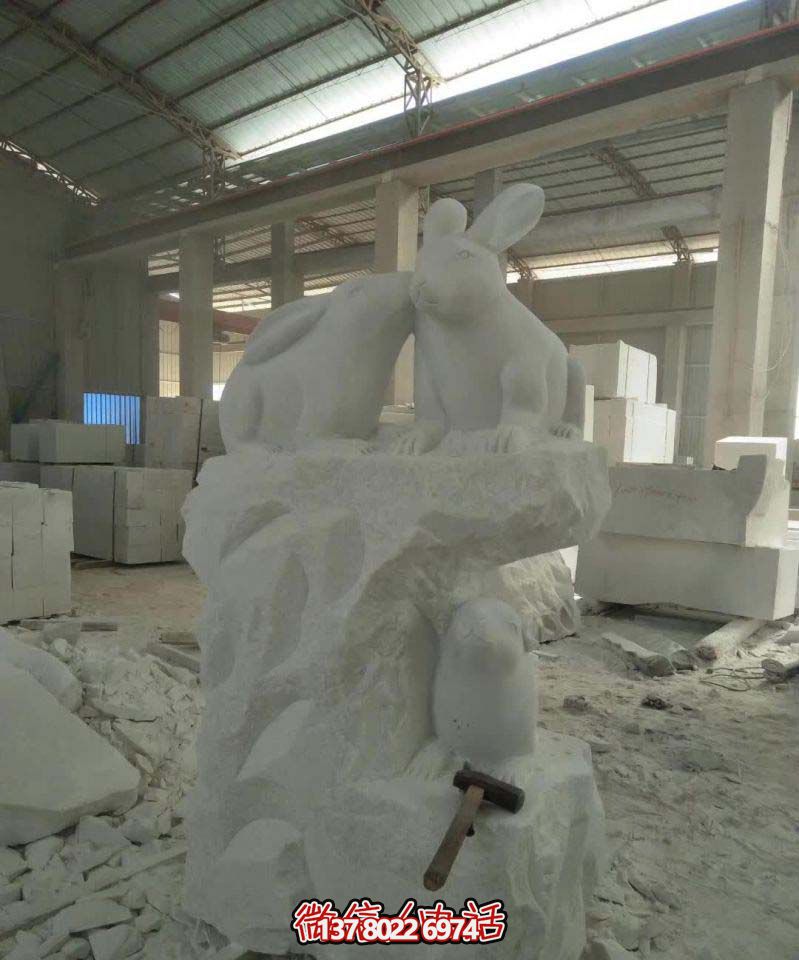 名门大号石雕兔子雕塑，高端装饰您的别墅