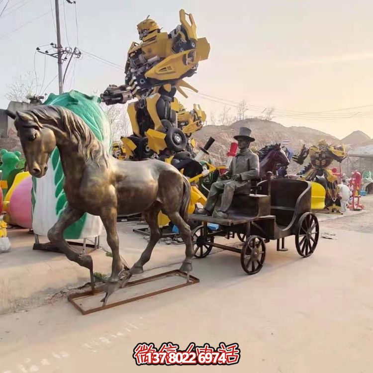 大型仿铜玻璃钢雕塑摆件——步行街马车