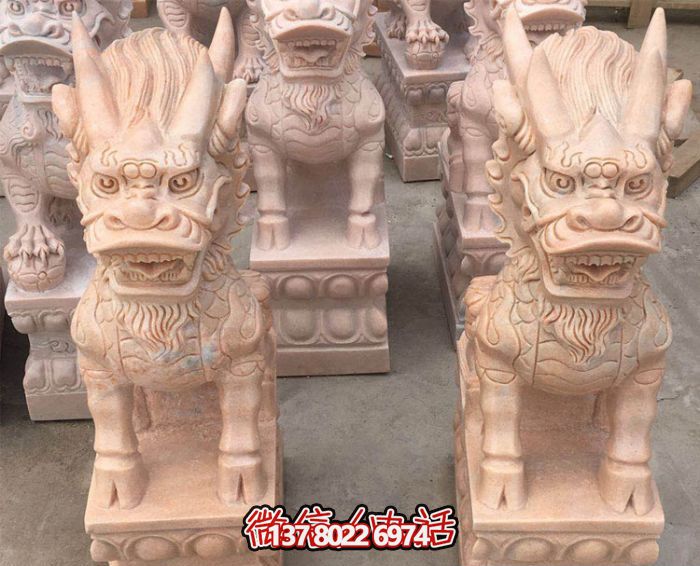 庭院晚霞红石雕麒麟雕塑