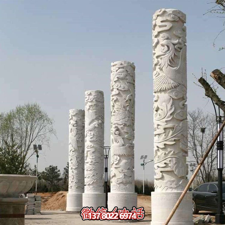 精美大型大理石石雕浮雕龙柱雕塑