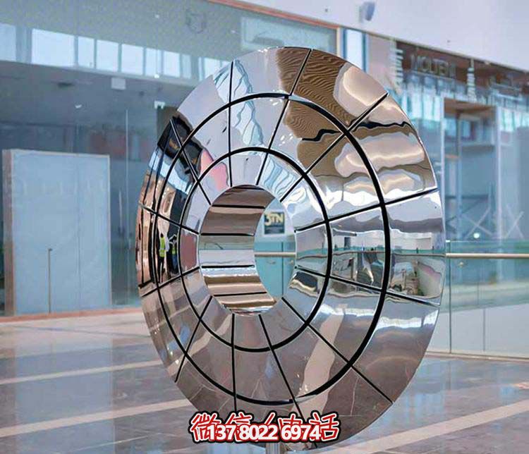 不锈钢雕塑伞状圆环，创意装点商厦镜面