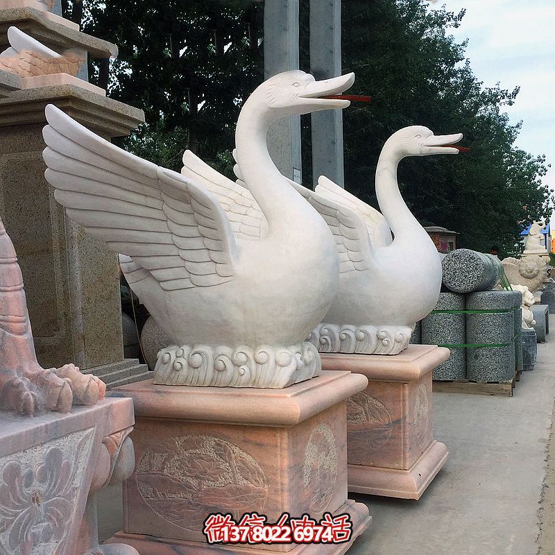 汉白玉雕刻天鹅寺庙创意鸣叫装饰雕塑