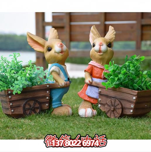 可爱兔子雕塑，点缀玻璃钢户外园林景观