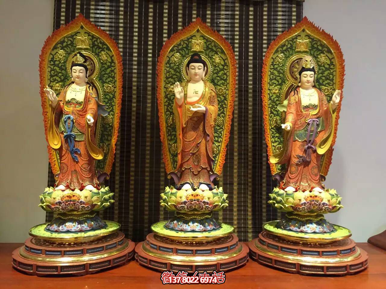 西方神佛三圣玻璃钢彩绘雕塑