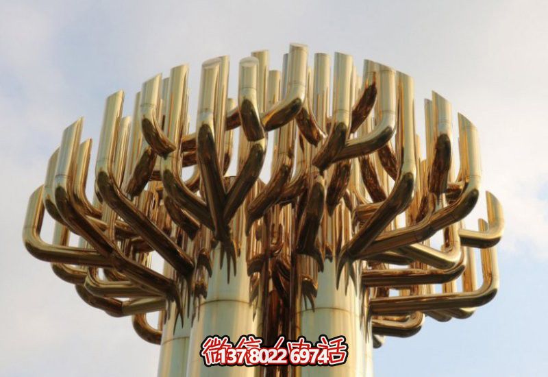 不锈钢大树雕塑,金色喷涂 不锈钢大树雕塑,金色喷涂