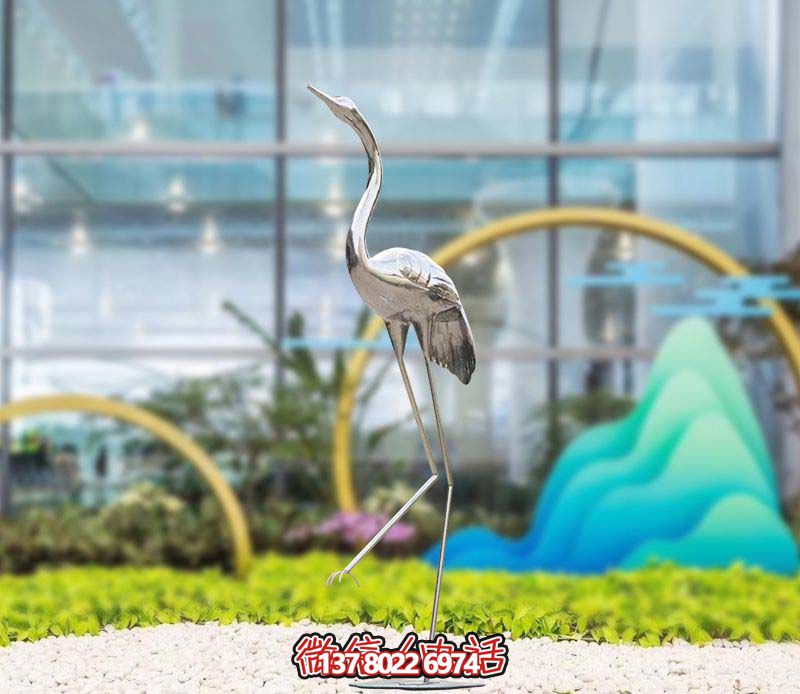 城市仙鹤雕塑精致不锈钢镜面装饰 城市仙鹤雕塑精致不锈钢镜面装饰