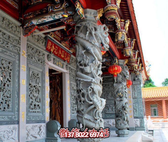 龙柱浮雕,装饰寺庙门前景观 龙柱浮雕,装饰寺庙门前景观