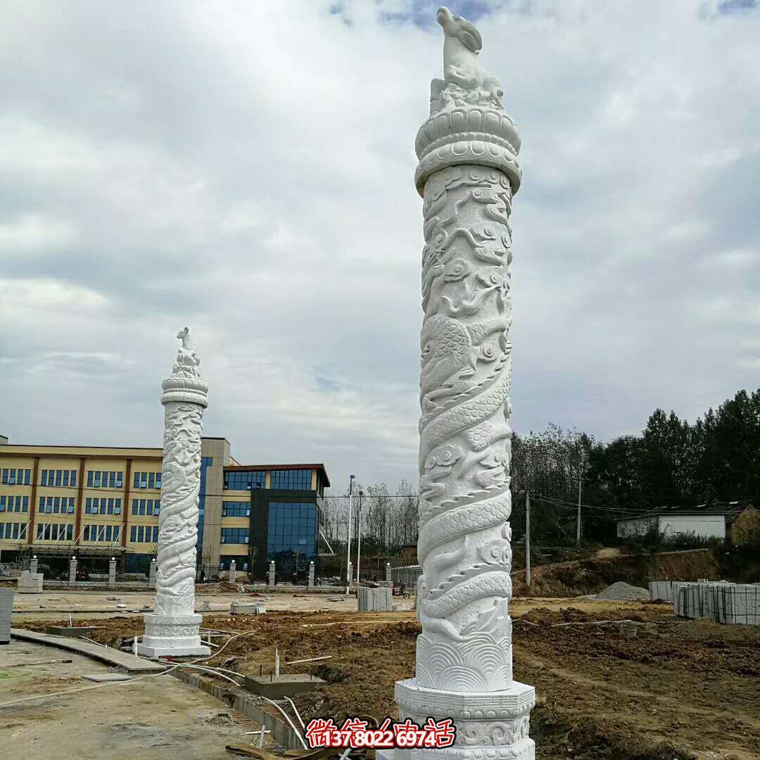 现代汉白玉石雕龙柱——助力企业宣扬气质 现代汉白玉石雕龙柱——助力企业宣扬气质