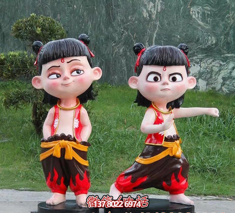 公园儿童游乐玻璃钢玻璃卡通哪吒人物雕塑