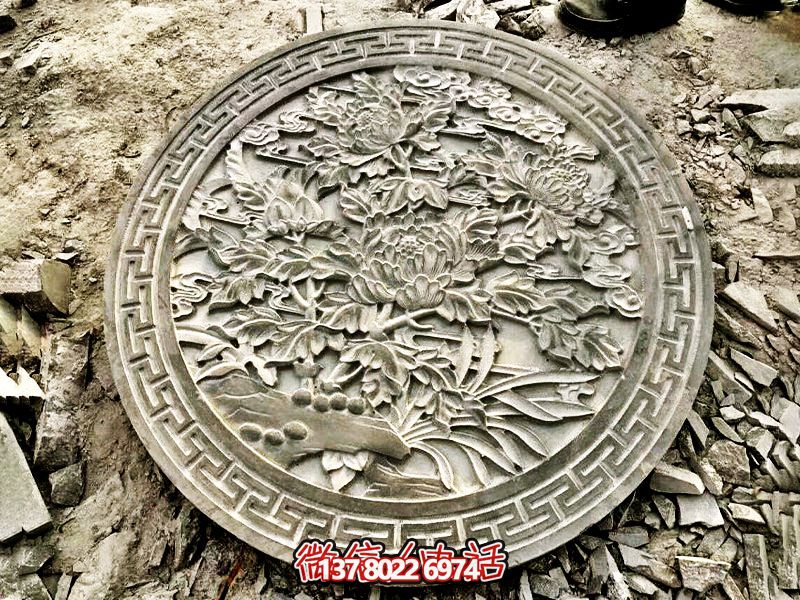 经典无双－特色青石浮雕牡丹花景观