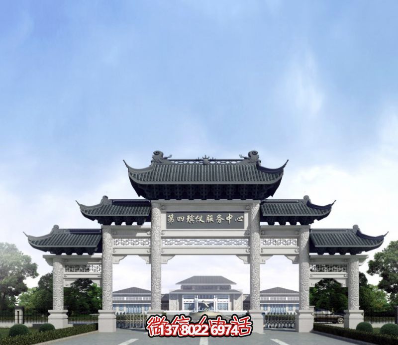 一座新式殡仪馆五门景观、青瓦斗拱、牌楼等高雅装饰 一座新式殡仪馆五门景观、青瓦斗拱、牌楼等高雅装饰