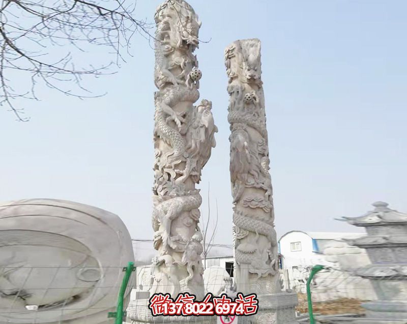 园林景区摆放大理石盘龙柱雕塑 园林景区摆放大理石盘龙柱雕塑