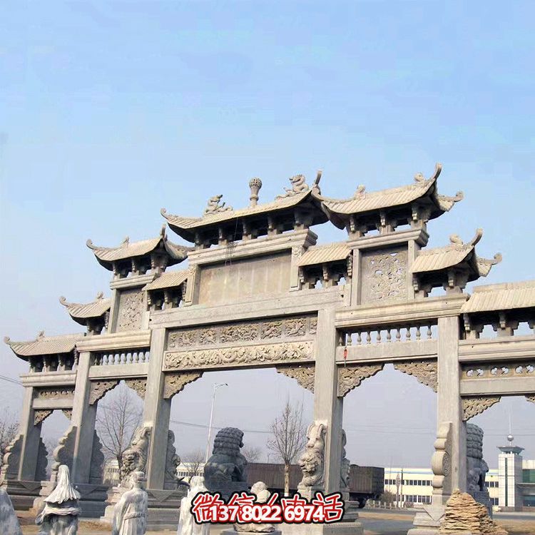 大型仿古建筑斗拱五门青石牌楼 大型仿古建筑斗拱五门青石牌楼