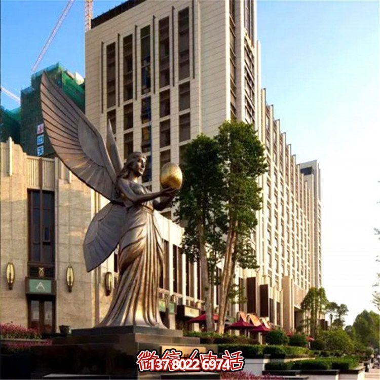 商业广场玻璃钢仿铜西方天使人物小品景观雕塑