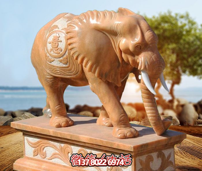 户外景区晚霞红石雕大象雕塑 户外景区晚霞红石雕大象雕塑