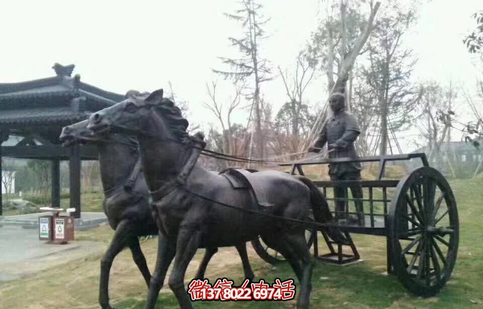 别墅学院驾车做旧仿古青铜马车雕塑 别墅学院驾车做旧仿古青铜马车雕塑