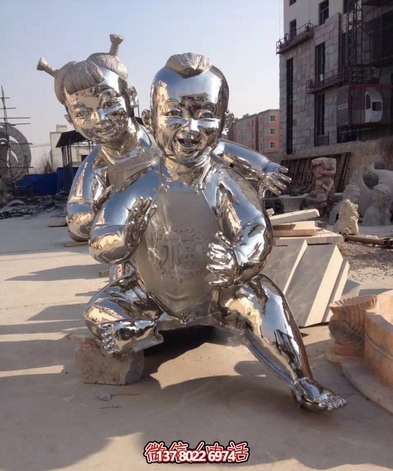 不锈钢穿肚兜的儿童雕塑 不锈钢穿肚兜的儿童雕塑