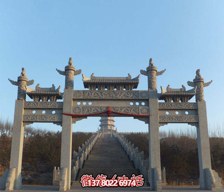 大理石三门牌坊景区石雕 大理石三门牌坊景区石雕