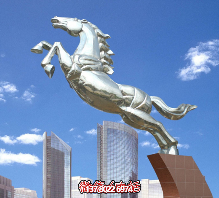 不锈钢马儿雕塑，镜面腾空的马儿雕塑，企业精神标识标志