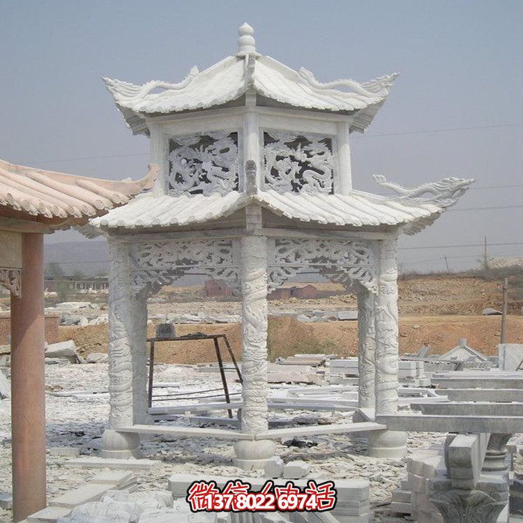 寺院户外景观大理石仿古雕刻龙纹凉亭雕塑 寺院户外景观大理石仿古雕刻龙纹凉亭雕塑