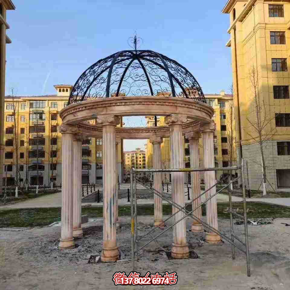 广场小区装饰摆放晚霞红罗马柱铁艺镂空欧式凉亭 广场小区装饰摆放晚霞红罗马柱铁艺镂空欧式凉亭