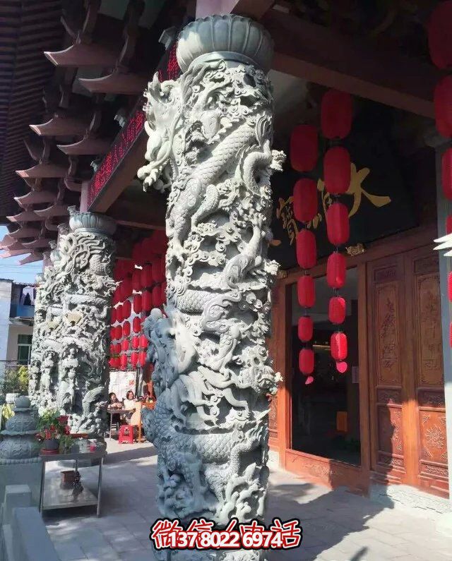 景区古建筑门口华表龙雕塑摆件 景区古建筑门口华表龙雕塑摆件