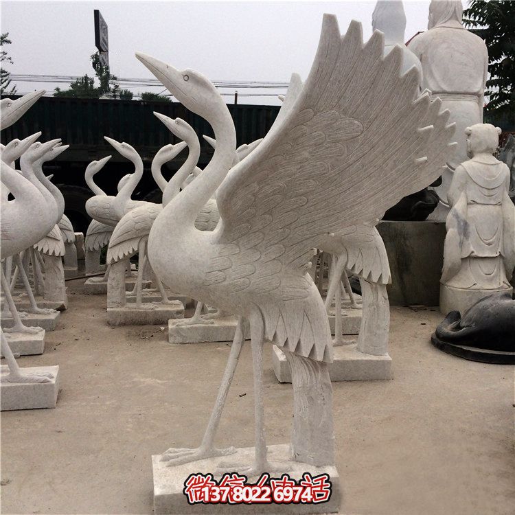 汉白玉石雕大型户外景观鹤雕塑 汉白玉石雕大型户外景观鹤雕塑