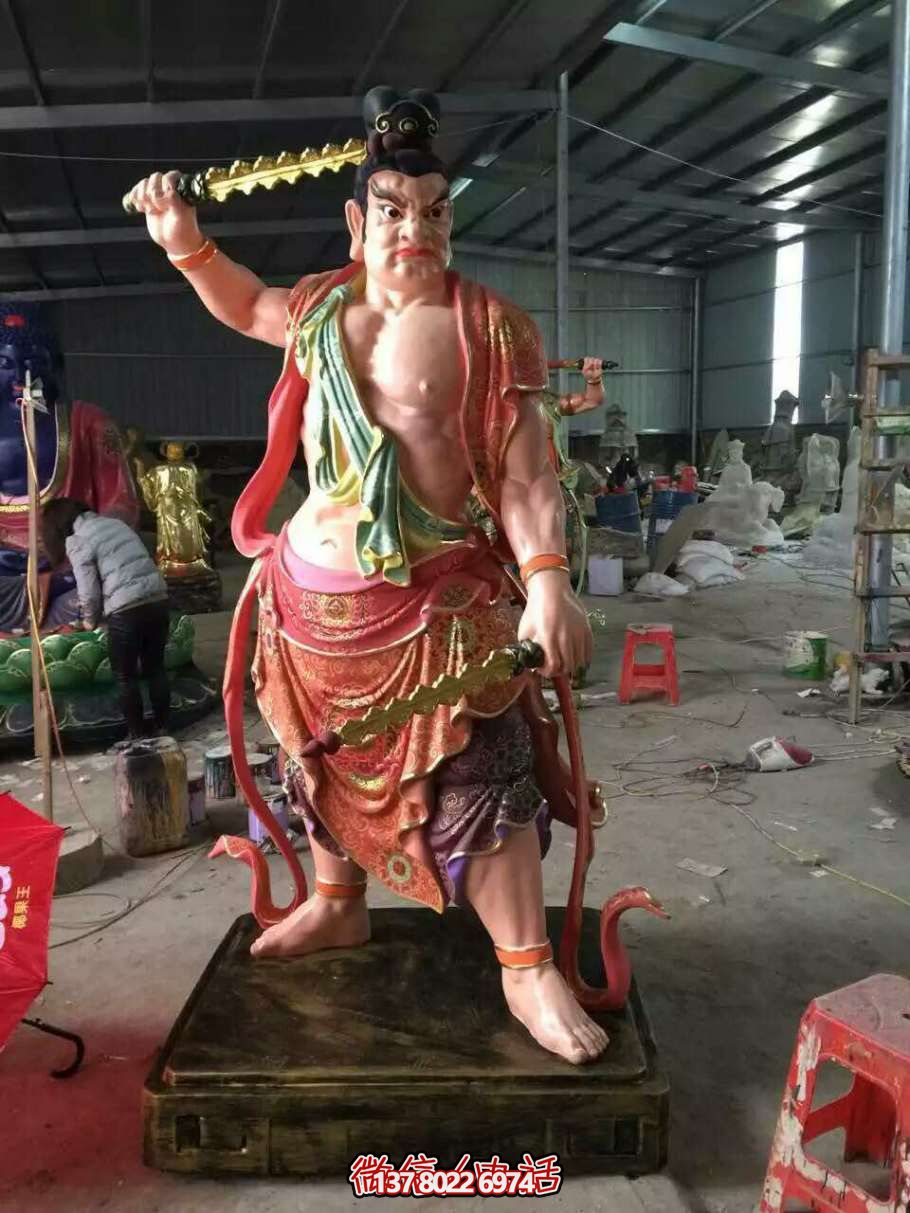 玻璃钢彩绘寺庙哼哈二将雕塑 玻璃钢彩绘寺庙哼哈二将雕塑
