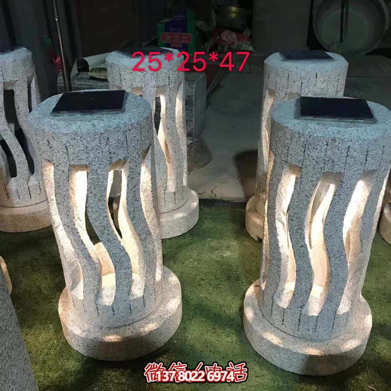 太阳能石灯笼现代简约广场大理石摆件草坪灯一对 太阳能石灯笼现代简约广场大理石摆件草坪灯一对