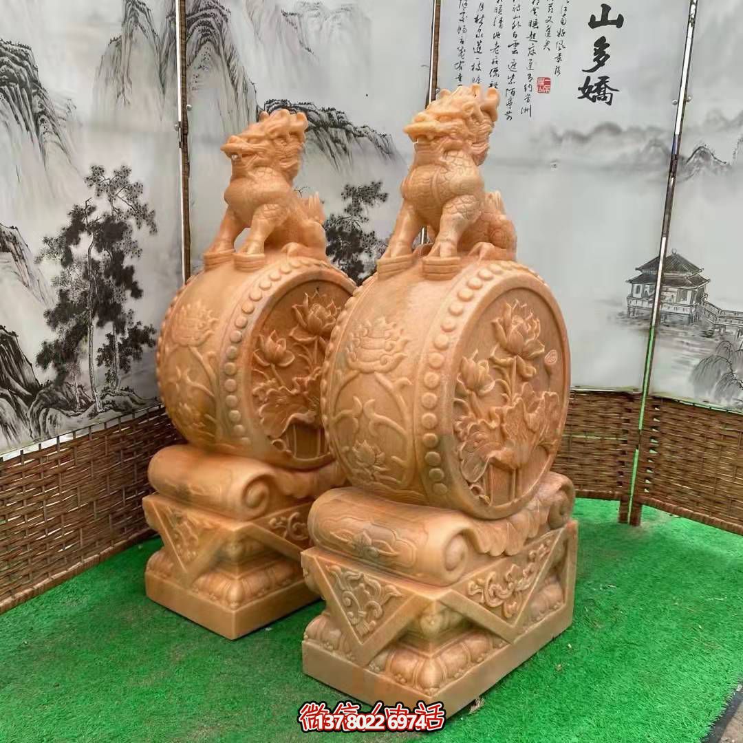 麒麟抱鼓石,晚霞红荷花门墩 麒麟抱鼓石,晚霞红荷花门墩