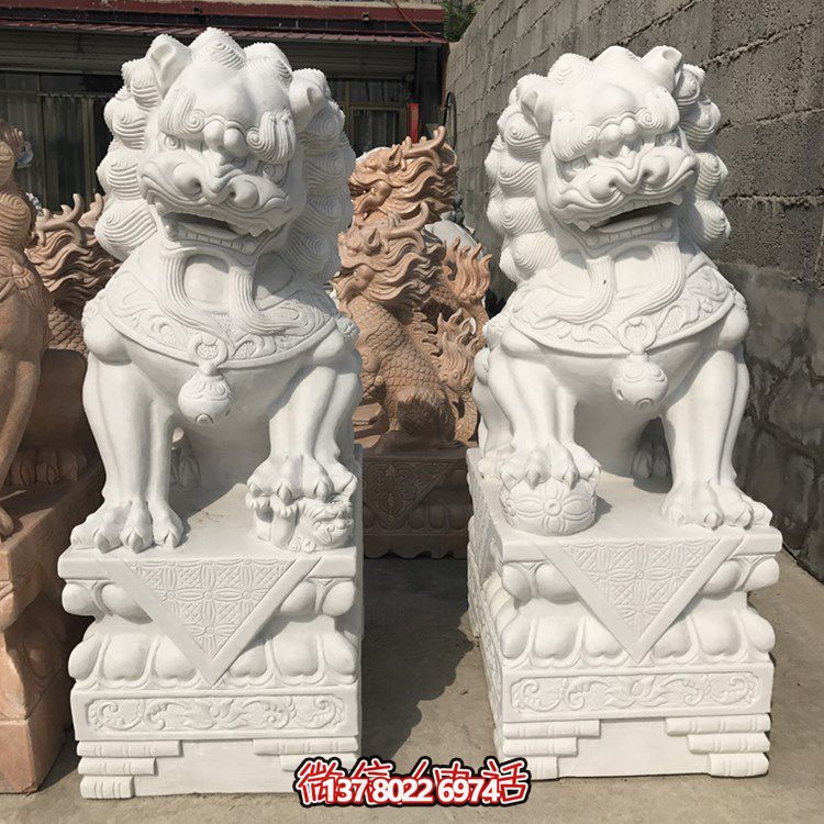 汉白玉石雕家用一对看大门的狮子雕塑 汉白玉石雕家用一对看大门的狮子雕塑