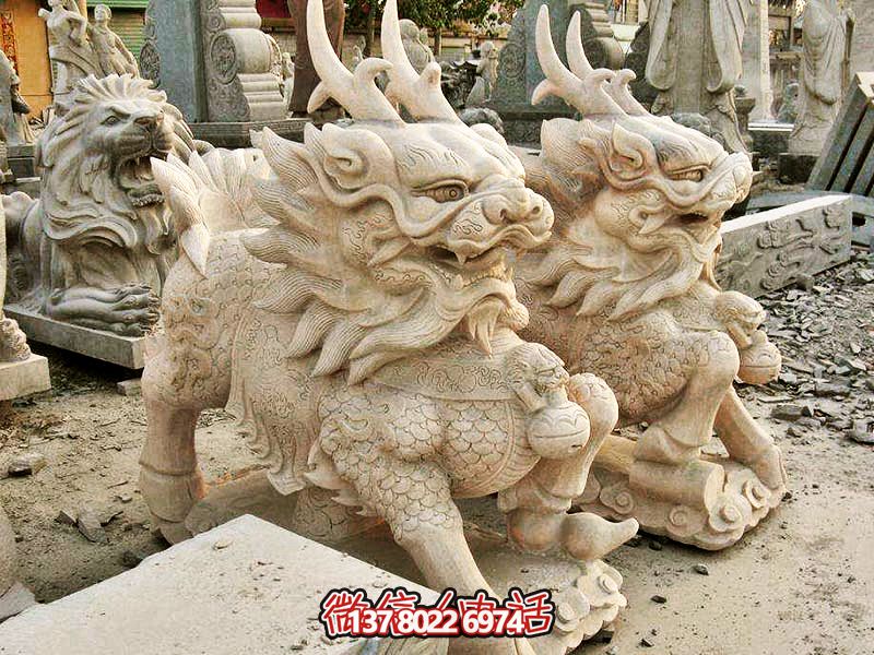 庭院门口大理石石雕神兽麒麟雕塑 庭院门口大理石石雕神兽麒麟雕塑