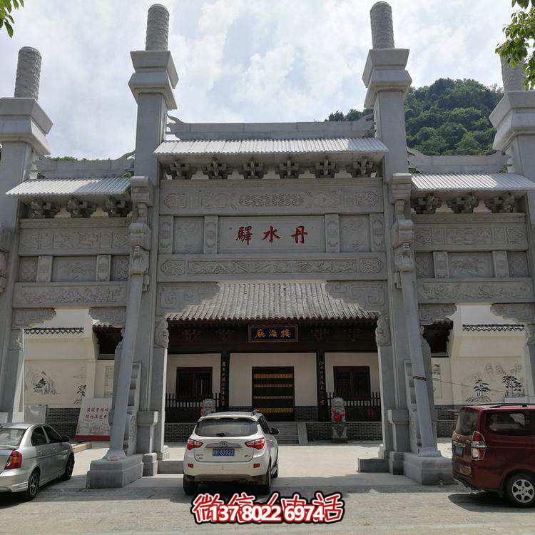 青石天然大理石雕刻中式园林寺院三门石牌坊