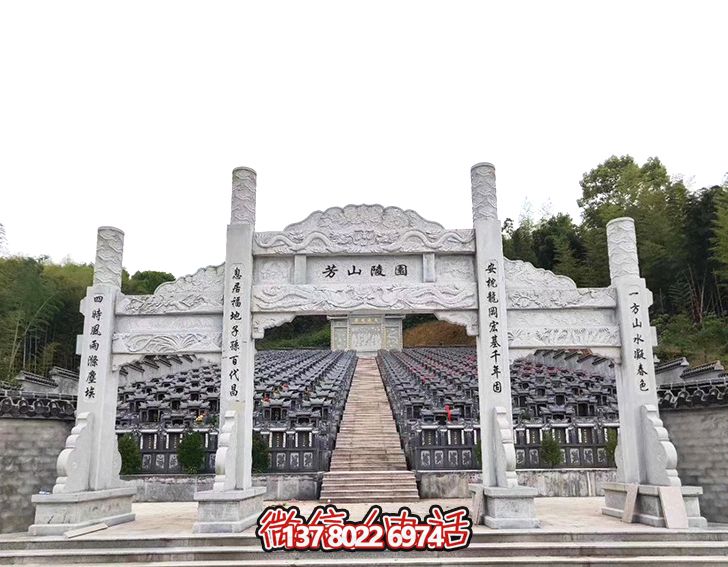 陵园摆放三门石柱石牌坊雕刻 陵园摆放三门石柱石牌坊雕刻