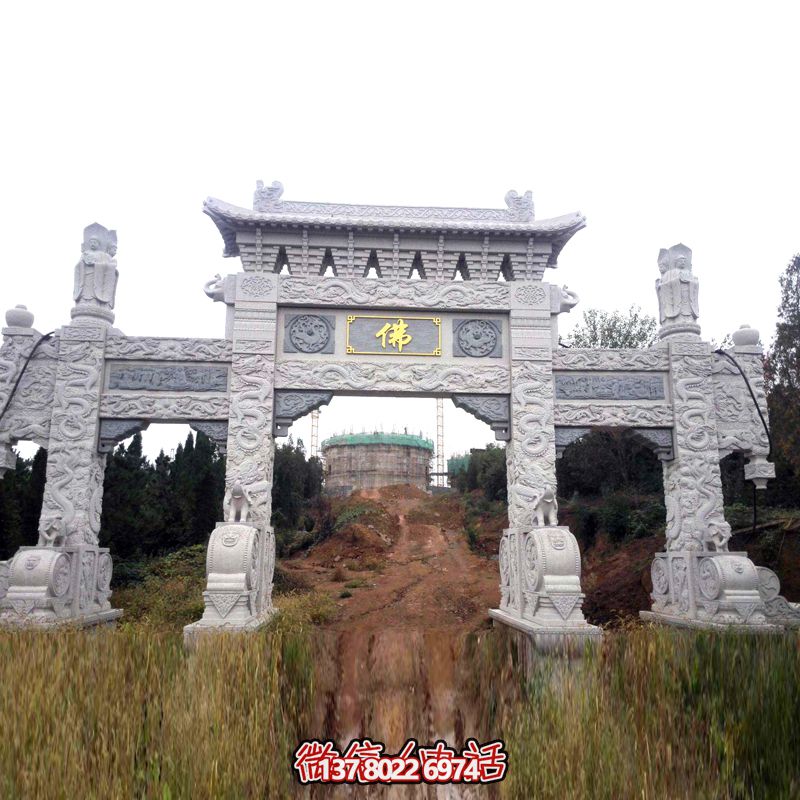 景区寺院入口大理石仿古建筑门楼牌坊 景区寺院入口大理石仿古建筑门楼牌坊
