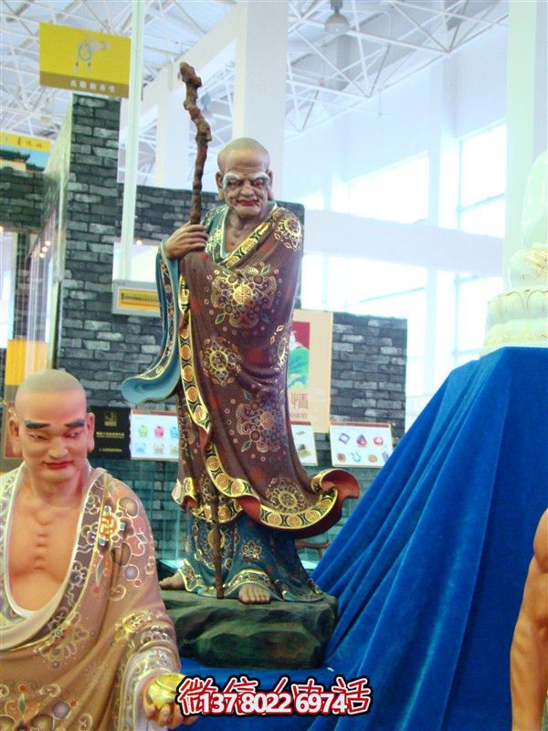 寺庙广场大型景观玻璃钢彩绘十八罗汉雕塑