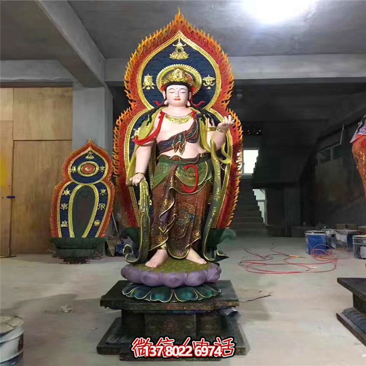 寺庙玻璃钢彩绘神佛三圣雕塑