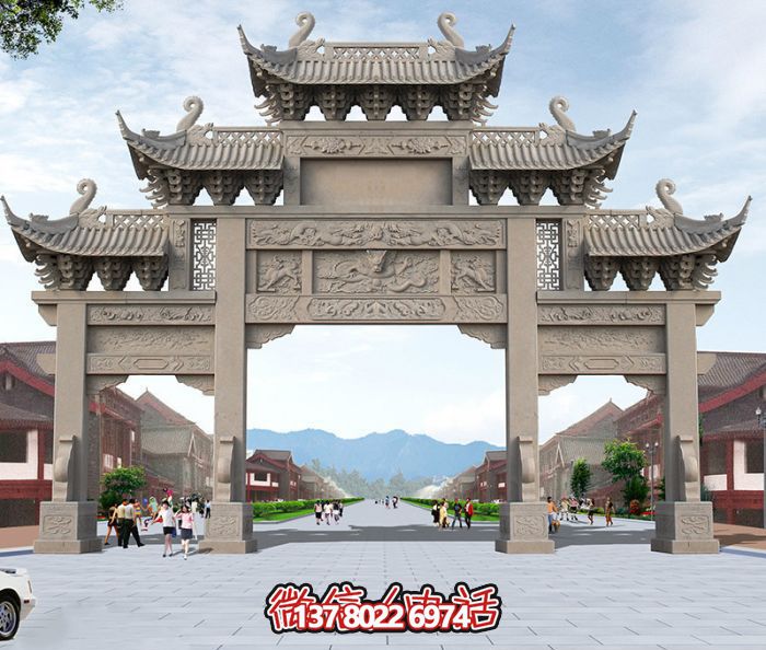 广场景观大理三门五楼石牌楼石雕 广场景观大理三门五楼石牌楼石雕