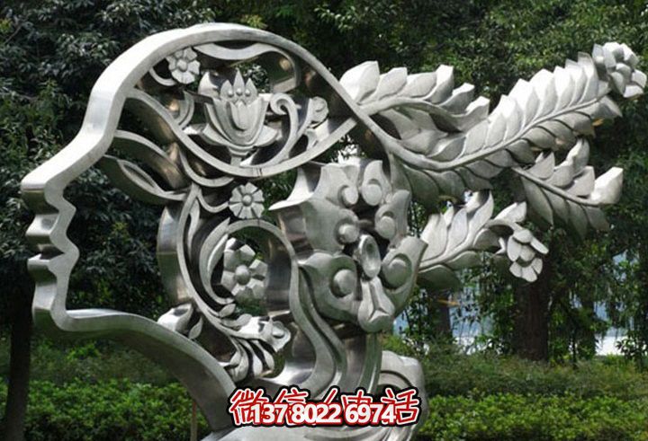 户外不锈钢抽象轮廓美女雕塑