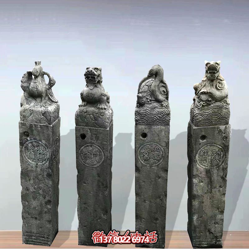 仿古做旧四大神兽镇宅拴马柱雕塑