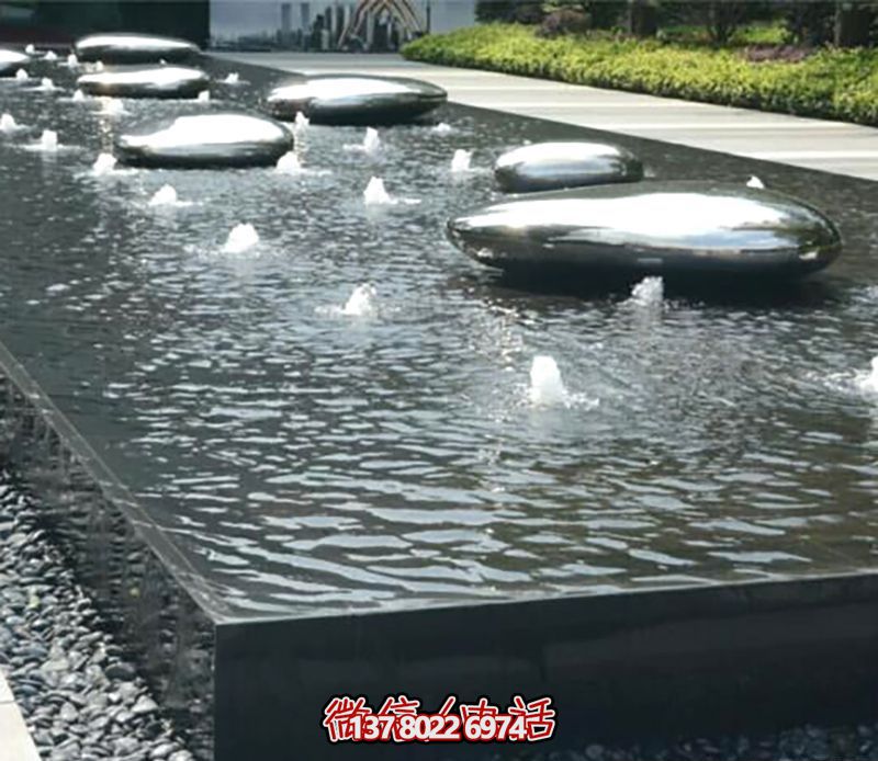 公园喷泉不锈钢多个鹅卵石雕塑