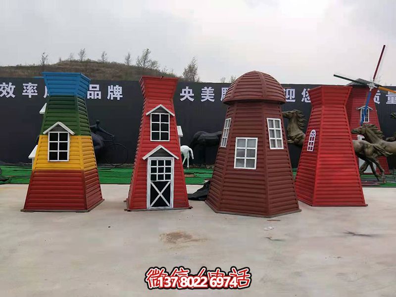 儿童游乐广场彩三色玻璃钢风车雕塑