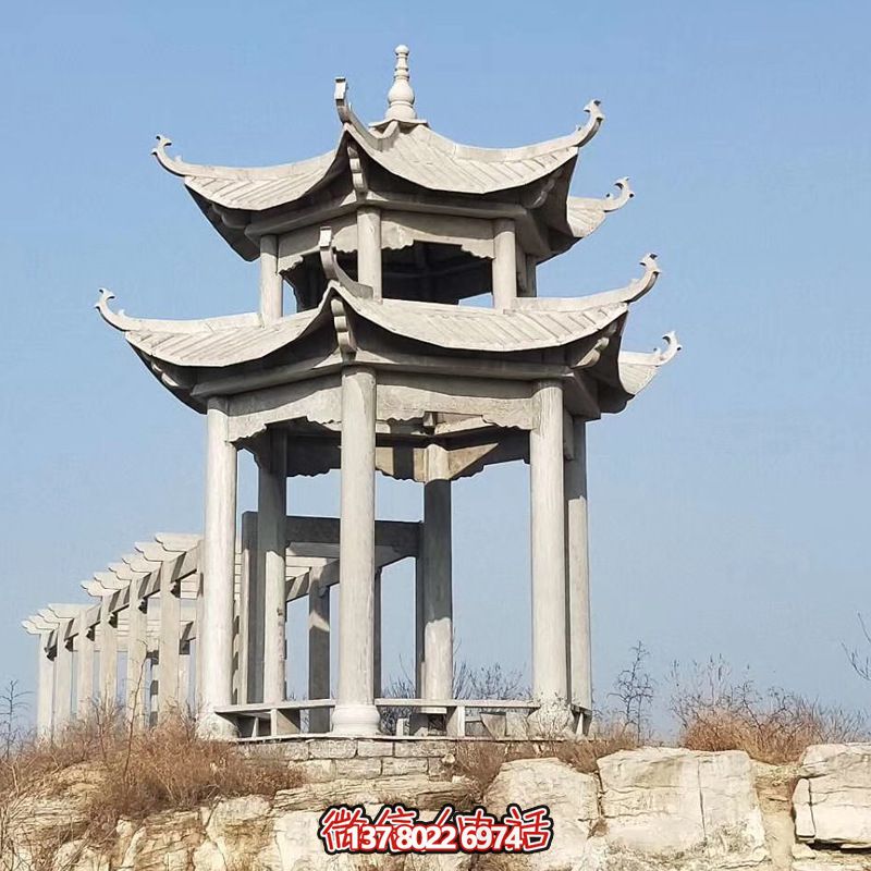 景区山顶装饰双层顶仿古青石凉亭 景区山顶装饰双层顶仿古青石凉亭